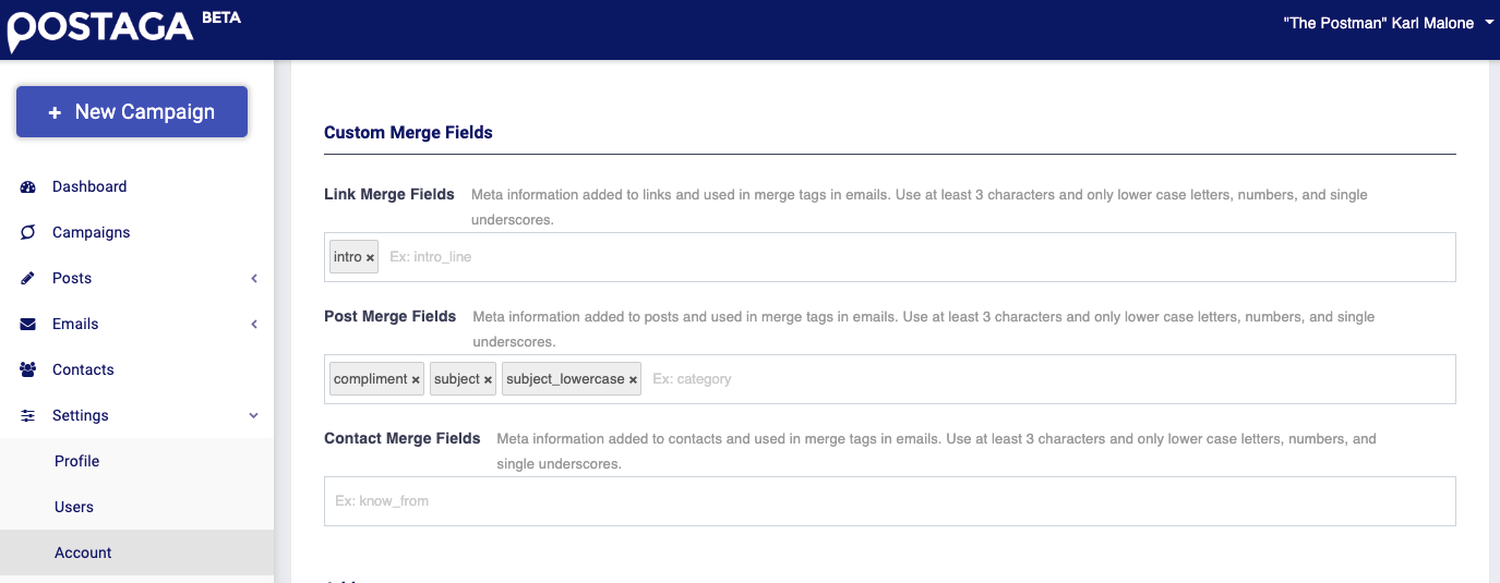 custom-merge-fields custom merge fields in postaga
