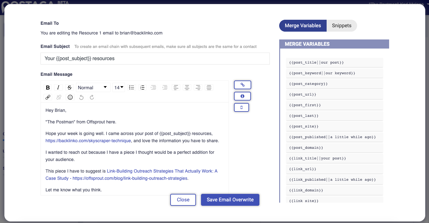 email-overwrite email overwrite in postaga campaign