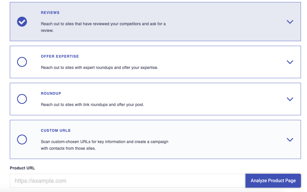 review-campaign-type review campaign type in postaga outreach campaign setup
