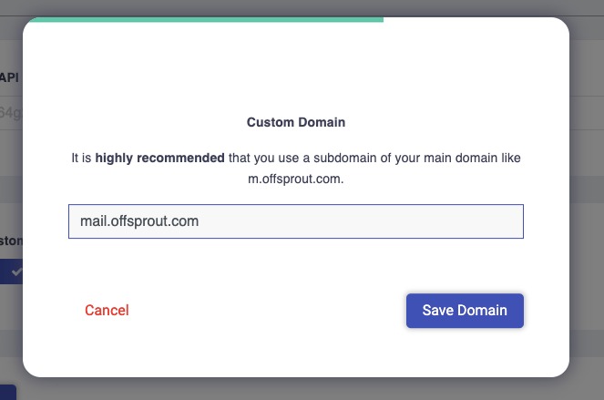 custom domain setup for subdomain sending in postaga