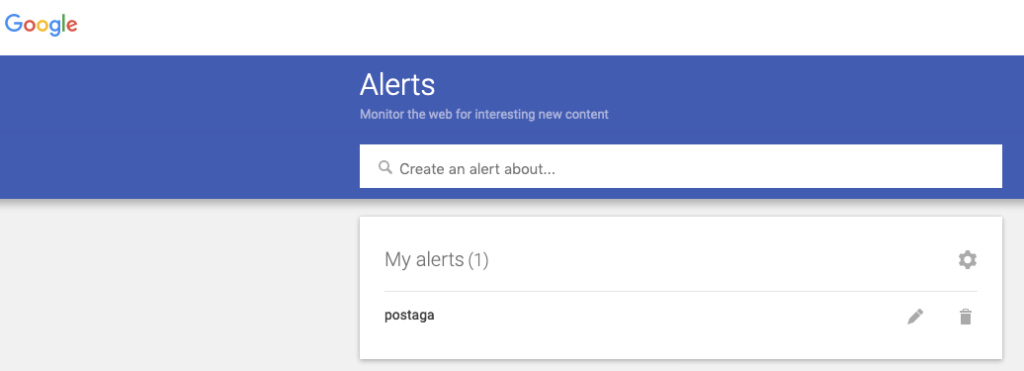 Google Alerts example letting you track brand mentions online