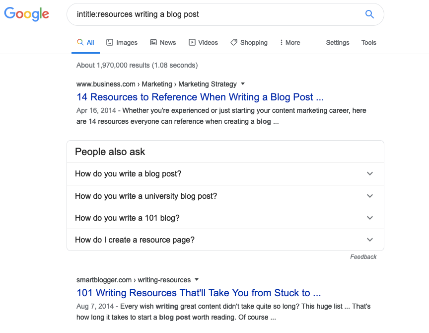 searching for resource posts and pages for building backlinks