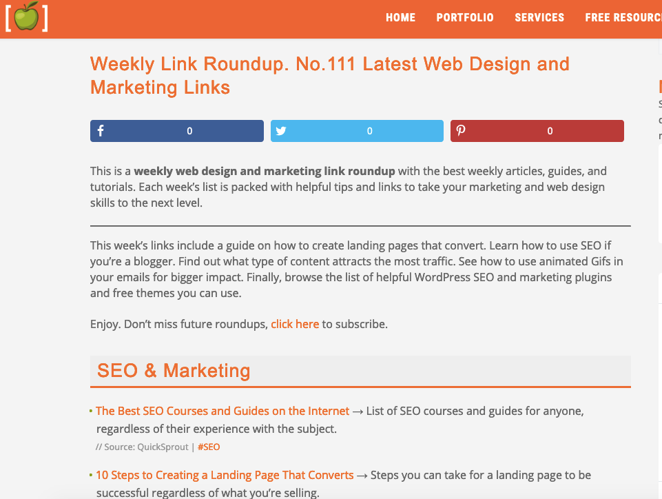 link roundup blog post example, showing how link roundups can be good for link building