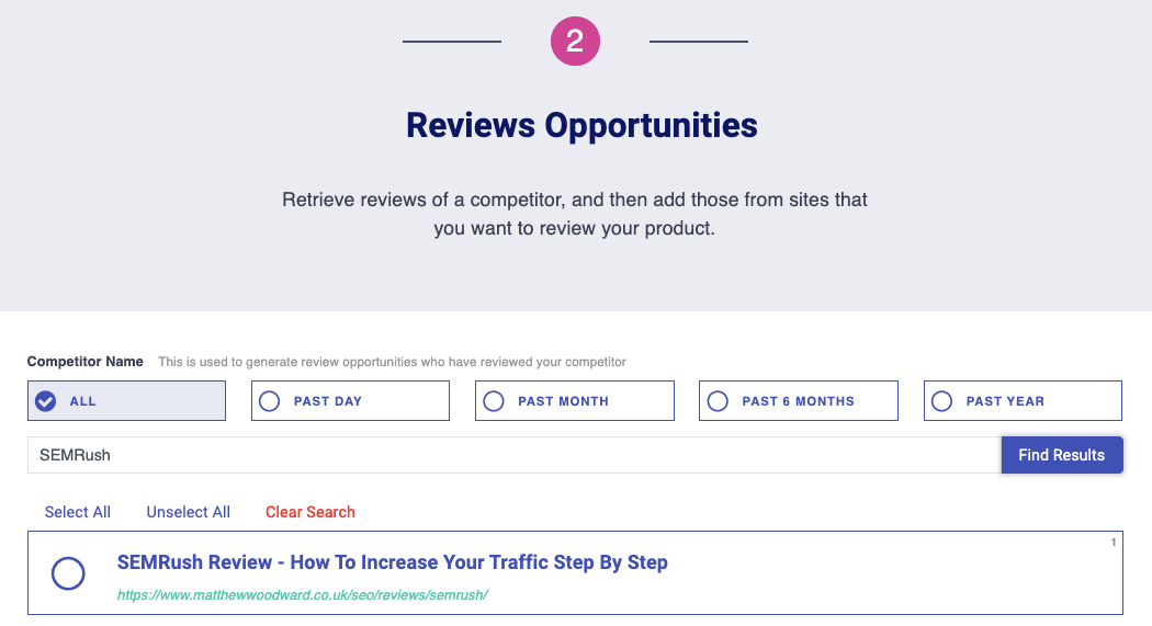 searching for competitors' product reviews in Postaga to do a review outreach PR campaign