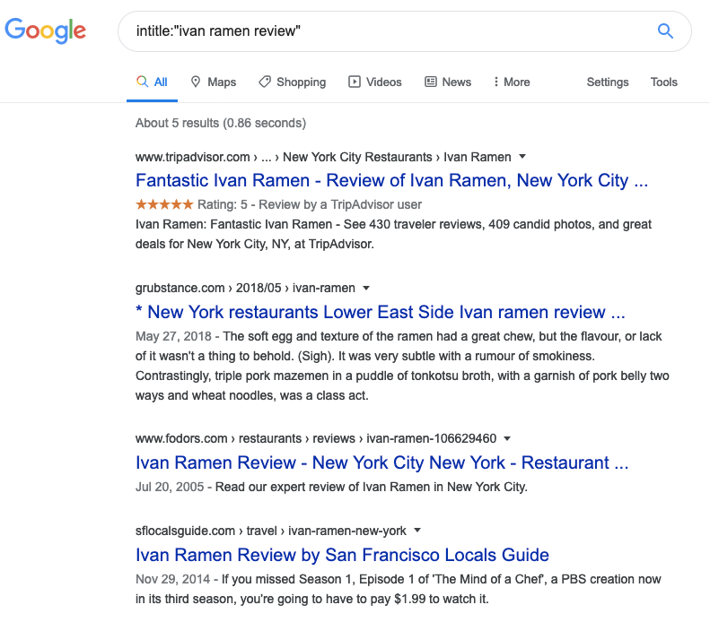 search results looking for competitor reviews to do link building and get backlinks for our website in 2020