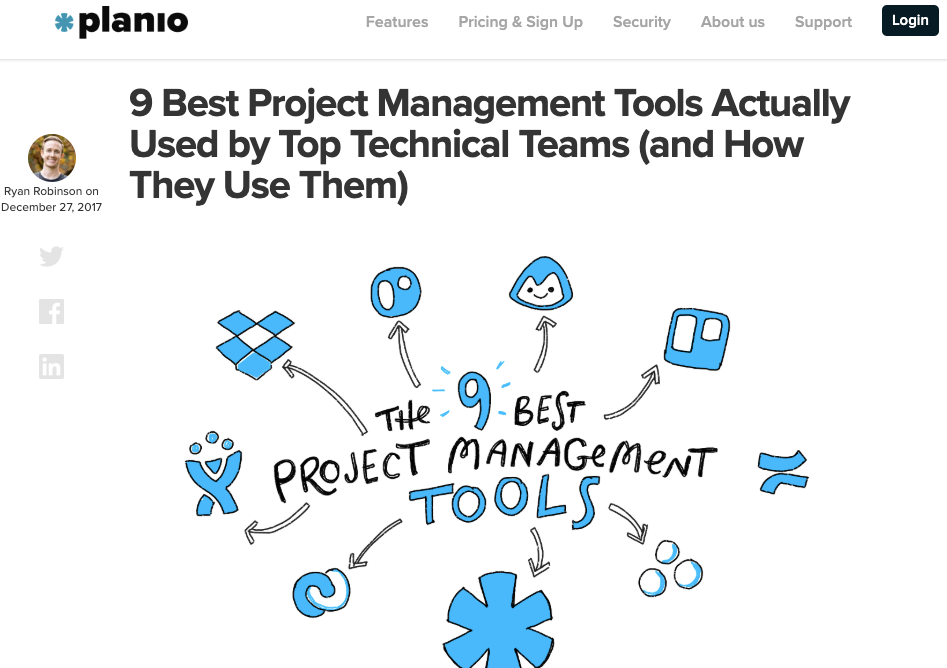 Blog post reviewing project management tools, as an example of a tools review post for PR and link building outreach