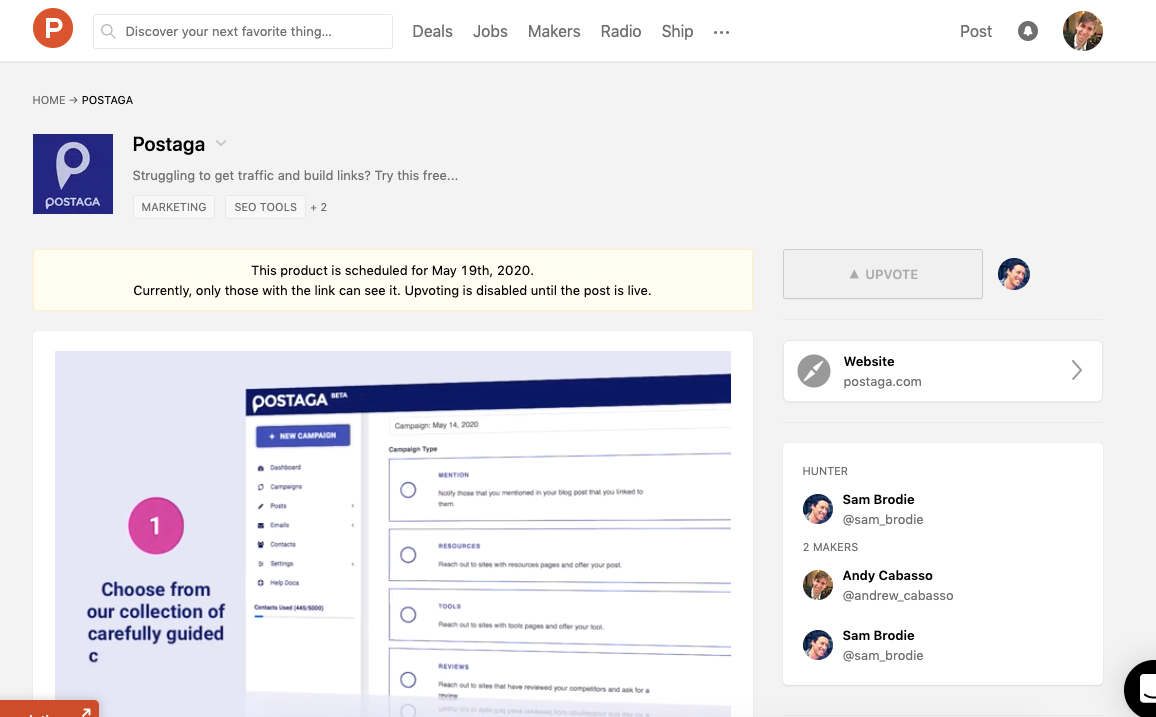 postaga product hunt preview
