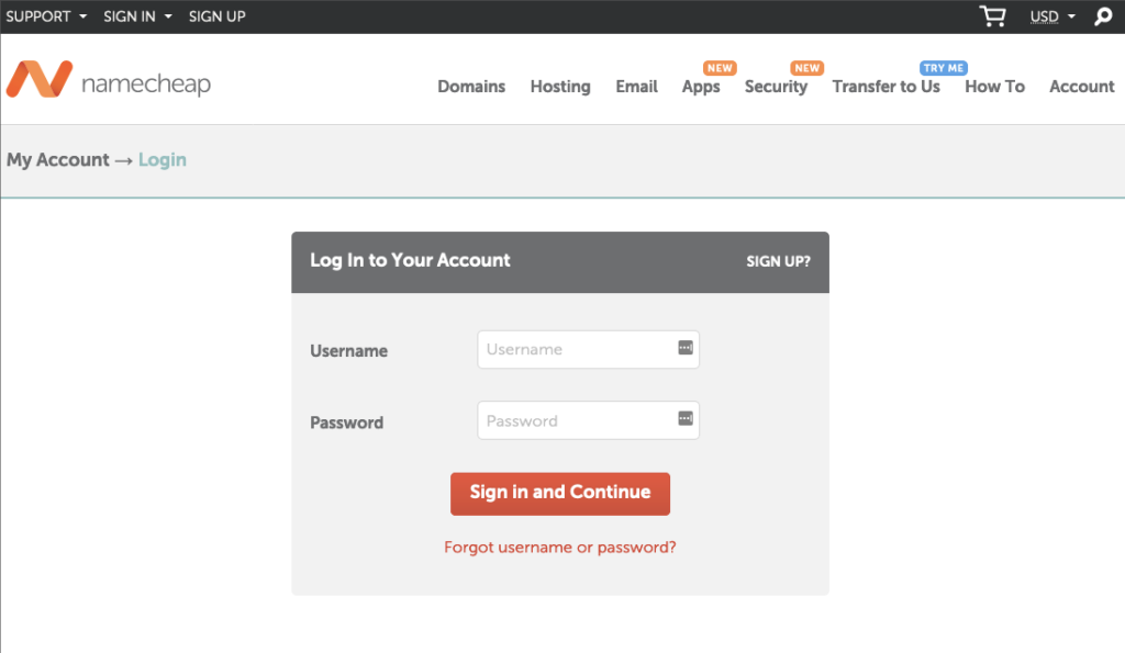 namecheap login