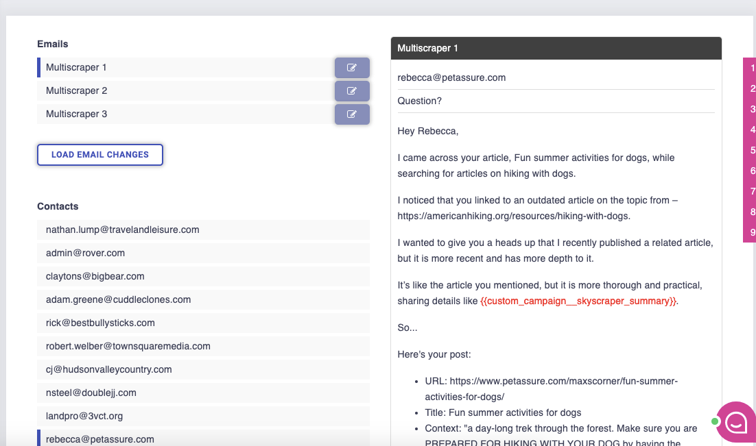 email preview in Postaga showing what emails will look like for every contact in this link building outreach campaign
