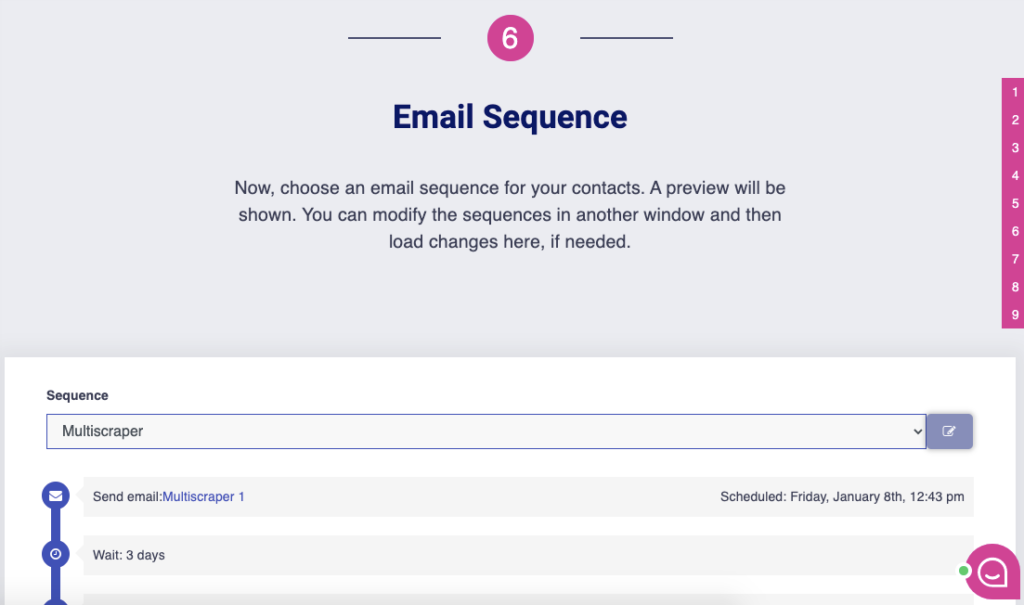 email sequence selection in Postaga