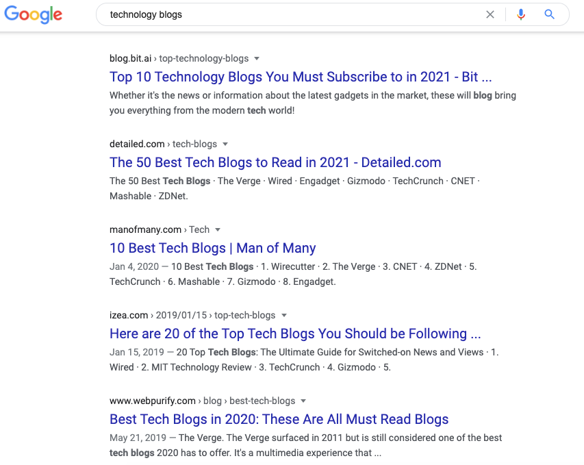 searching for technology blogs