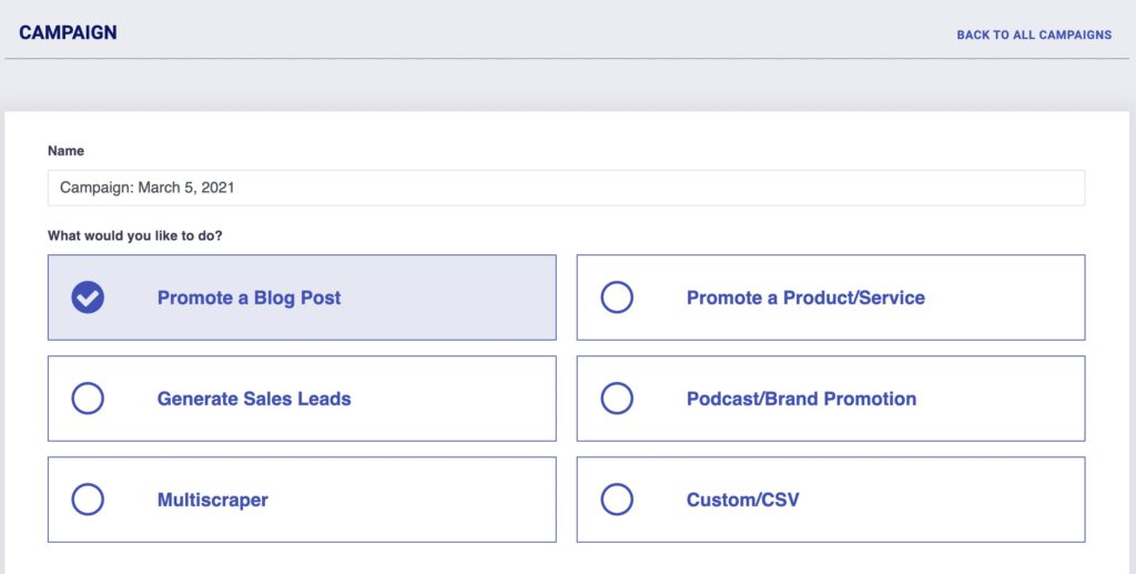 Postaga Campaign Types - Promote a Blog Post