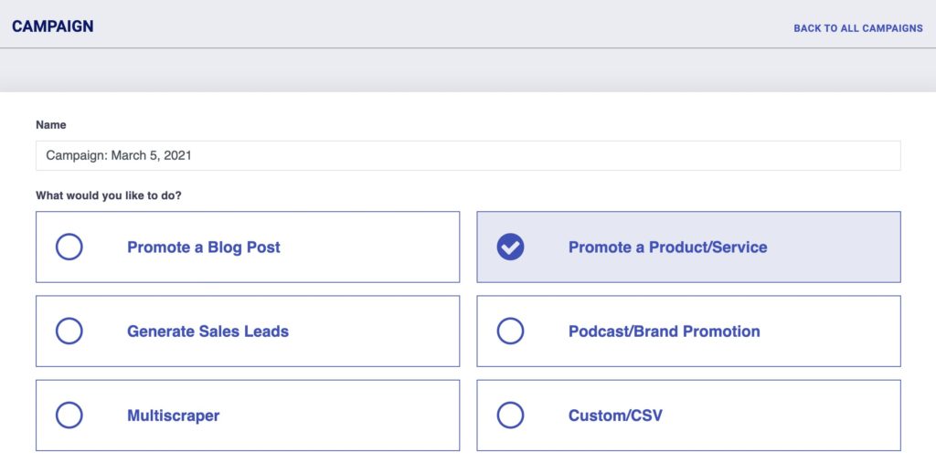 Postaga Campaign Types - Promote a Product or Service