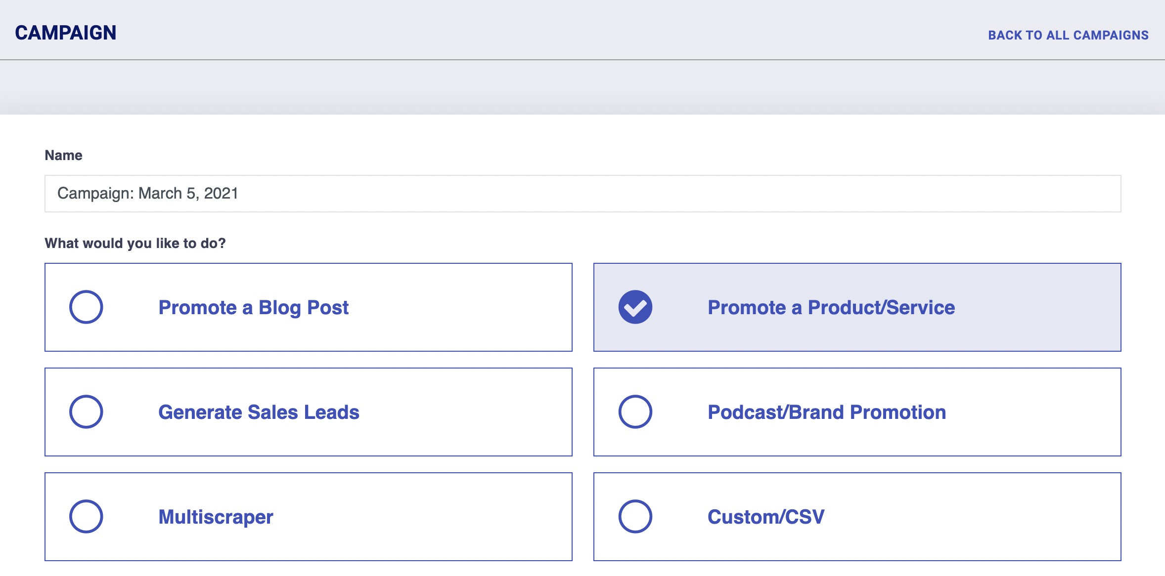 Postaga Campaign Types - Promote a Product or Service