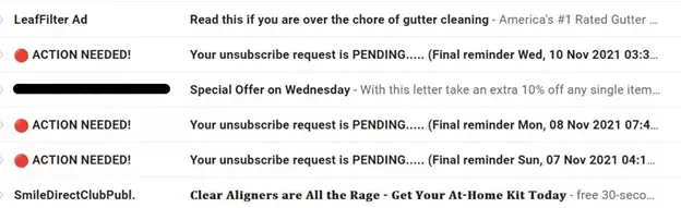 Example of various email subject lines.