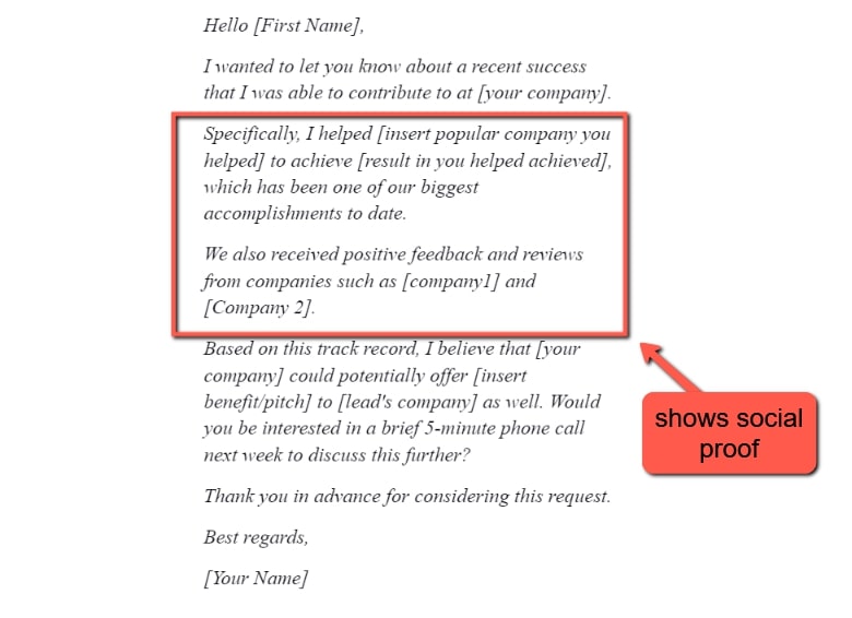 social proof cold email template