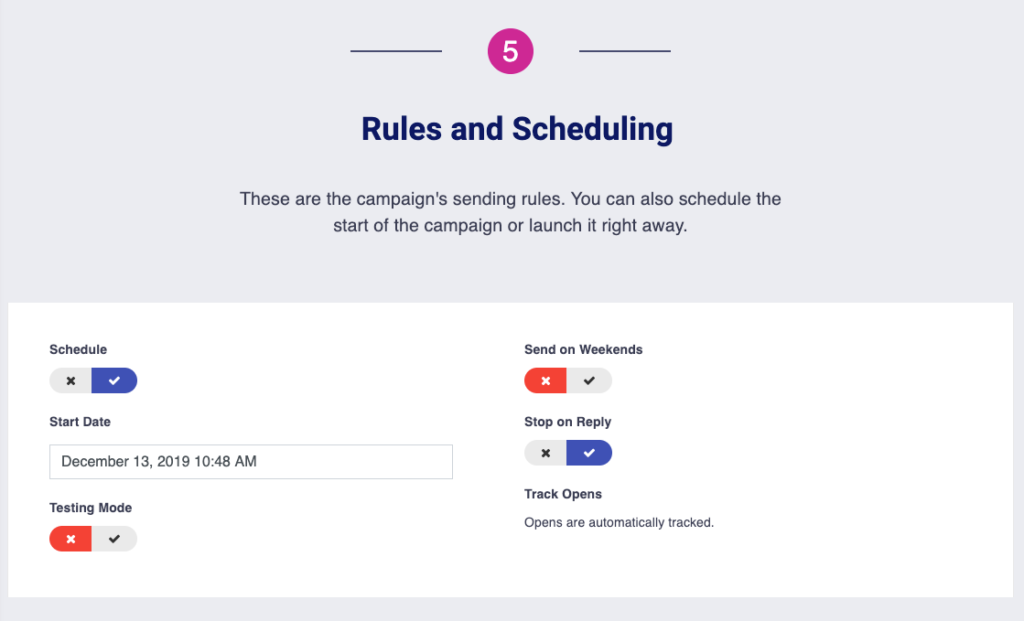 Postaga campaign scheduling and rules