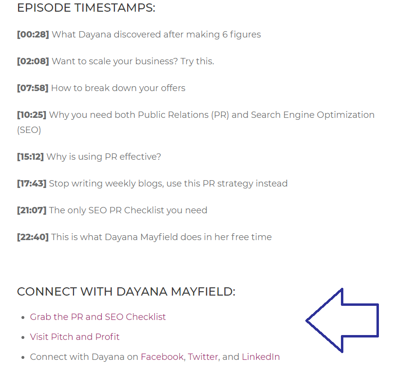 backlinks to a website from show notes in a podcast