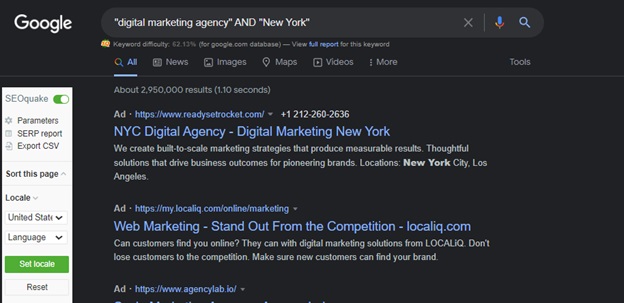 Example of using Google to find prospects for email outreach campaigns.