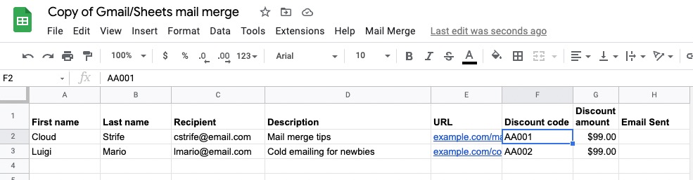 1 google sheets mail merge