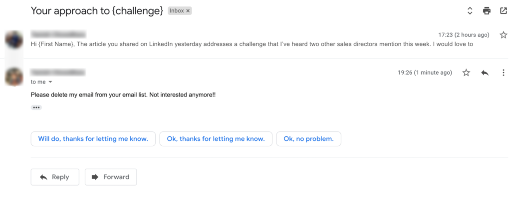 Remove from outreach list request.