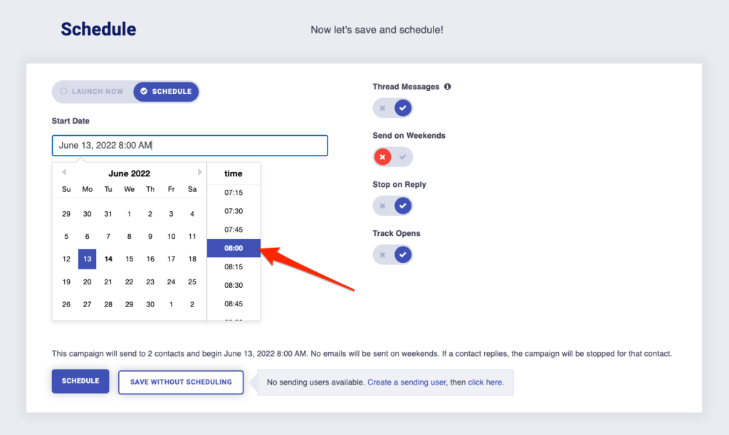 Email scheduling in Postaga.