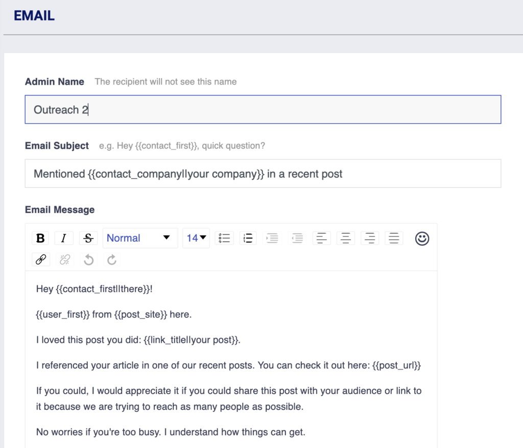 Email template for cold outreach. 