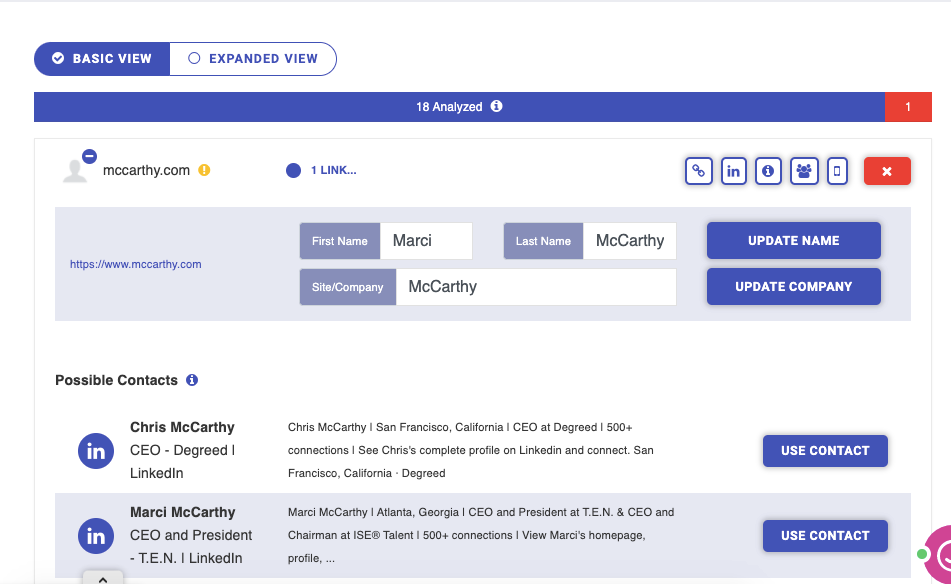 finding contacts in a mention campaign in Postaga