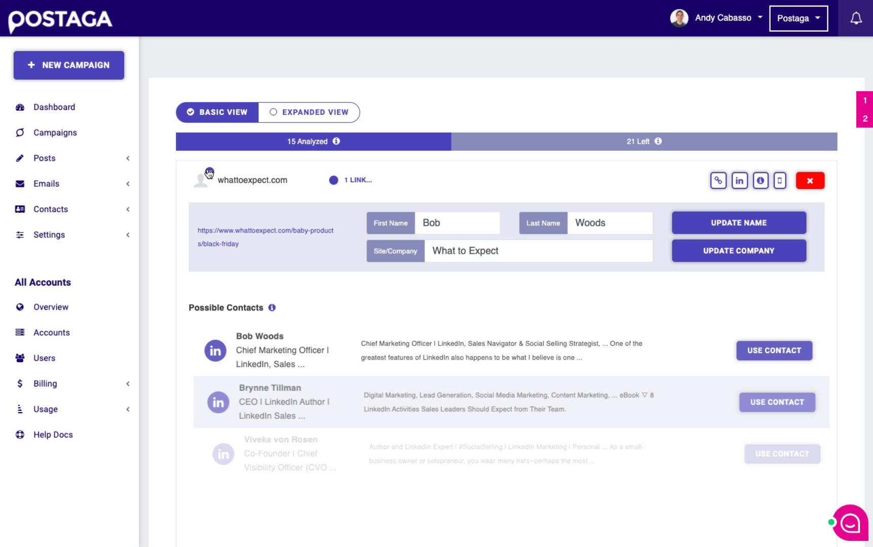 finding the right contact person in Postaga
