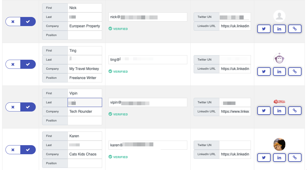 finding contacts' email addresses and validating them in postaga
