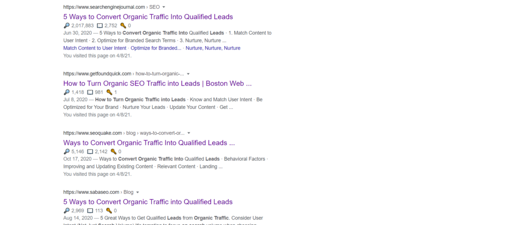 search intent - top tips in search results