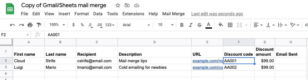 1 google sheets mail merge