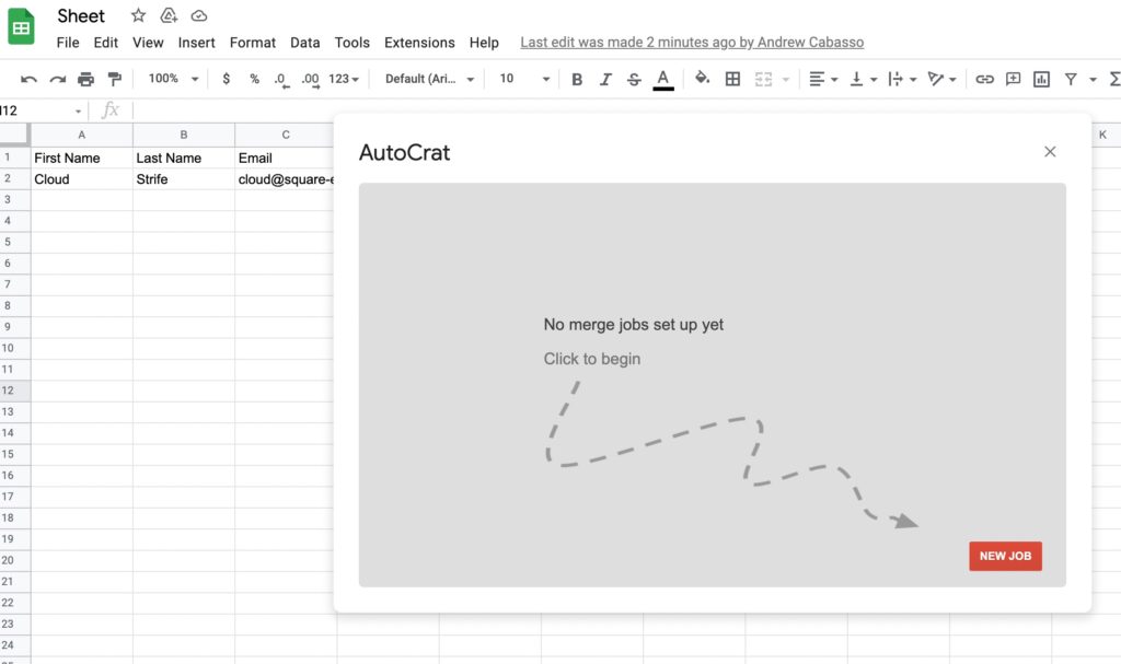 Google Sheets autocrat job mail merge using google doc