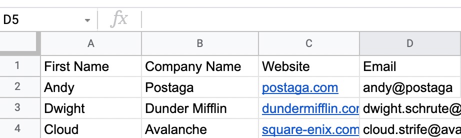 Google Sheets names mail merge