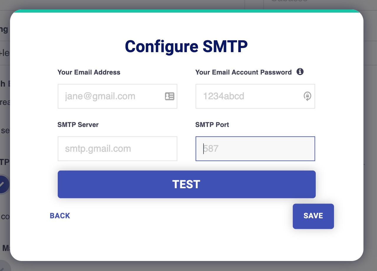 Postaga SMTP configuration