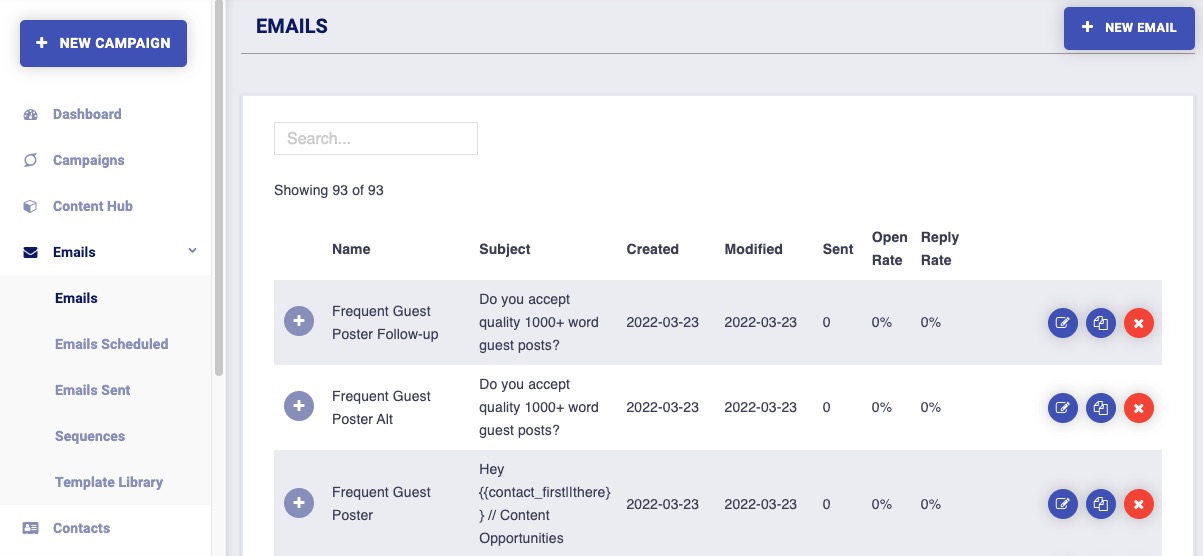 Email setup page in Postaga
