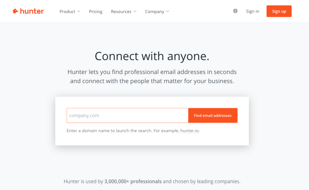 Hunter email finder for sales automation.