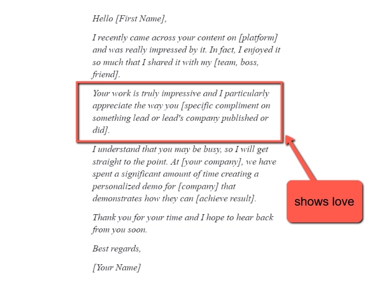 show some love cold email template